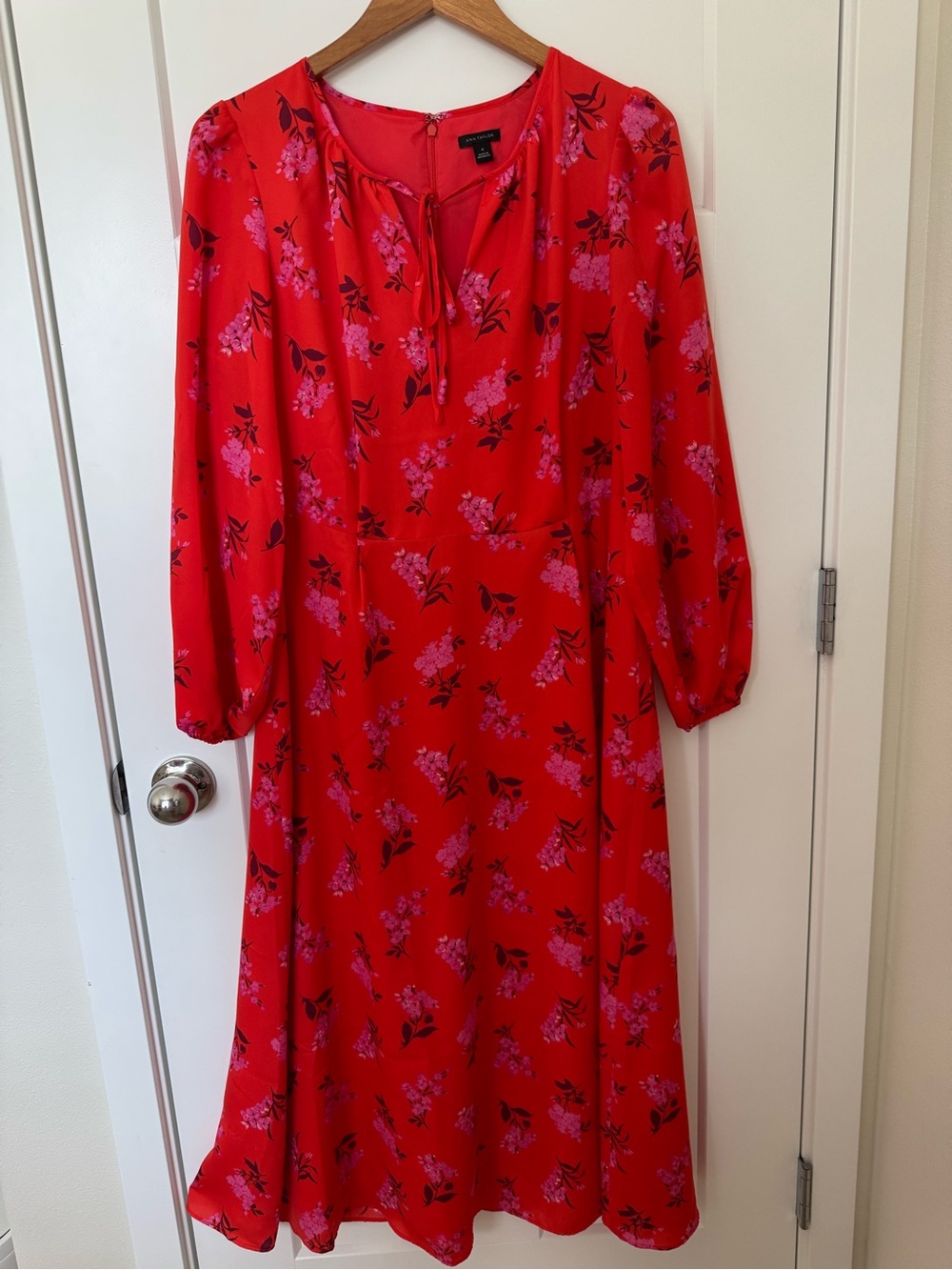 Ann Taylor Red Floral Dress with Pink Accents